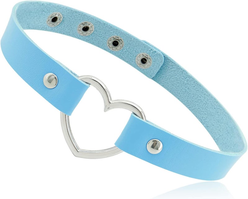 ETHOON Love Heart Adjustable Leather Choker Punk PU Necklace Goth Choker Soft Collar Chain for Women - Image 1
